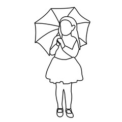 sketch, simple lines of a child with an umbrella