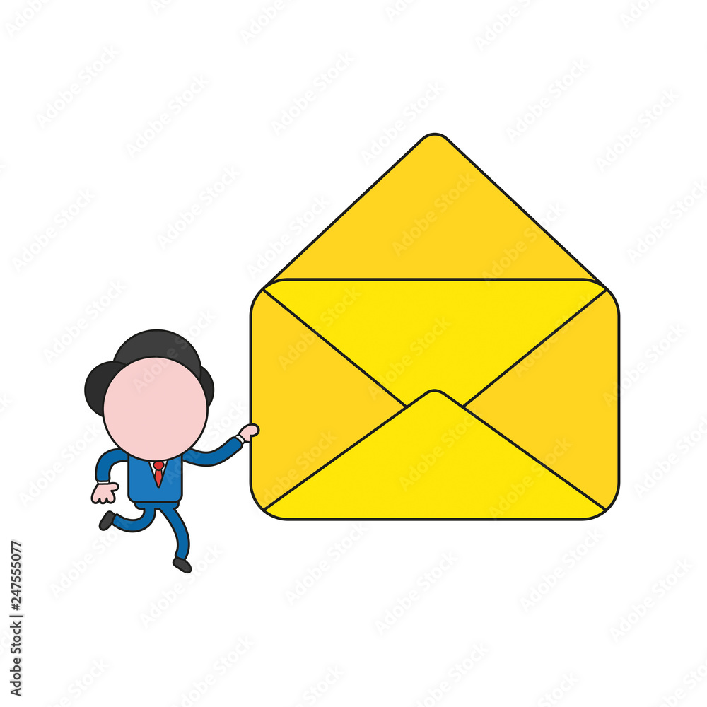 Aufkleber vector businessman character running and carrying open empty mail envelope. color and black outlines