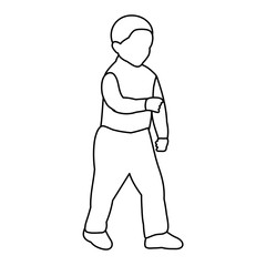 white background, sketch, simple lines, the boy is walking