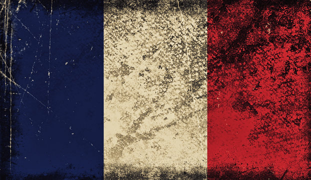 Vintage old flag of France. Art texture painted France national flag.