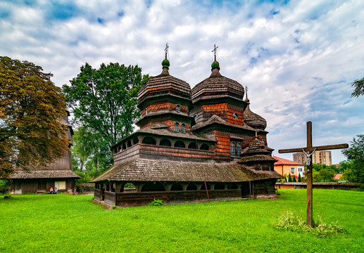 Scenic view of Greek Catholic wooden church of St. George's Church, UNESCO, Drohobych, Ukraine