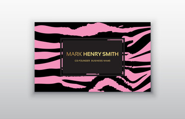 Business card trendy zebra and tiger pattern.