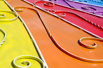 Metal texture of a piece of colored wall with a forged pattern