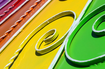 Metal texture of a piece of colored wall with a forged pattern