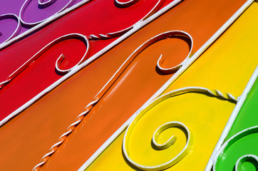 Metal texture of a piece of colored wall with a forged pattern