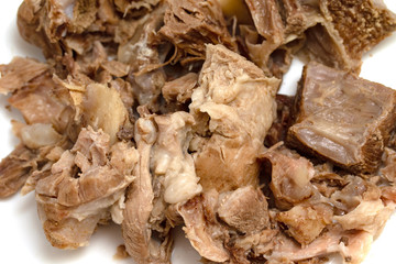 boiled beef meat closeup pieces of food, background