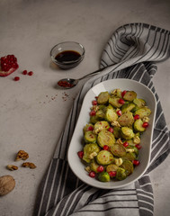 brussels sprouts with walnuts, pomegranate, balsamic vinegar