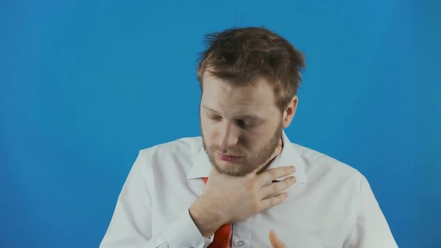 man or businessman feel nauseous due to hangover, vomiting reflex after alcohol party