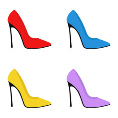 Women shoes. Shoes. Set of multi-colored women's shoes. White background. EPS 10.
