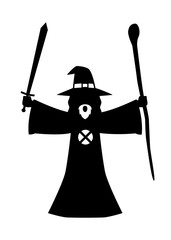 A wizard with sword and staff. Vector Illustration