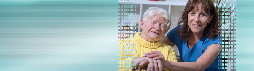 Portrait of happy grandmother with her daughter. panoramic banner