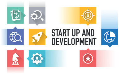 START UP AND DEVELOPMENT FLAT ICON SET