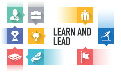 LEARN AND LEAD FLAT ICON SET