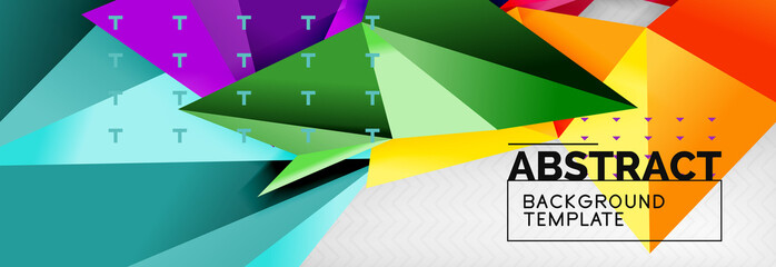 Mosaic triangular 3d shapes composition, geometric modern background. Triangles and polygons design