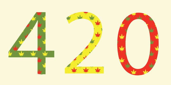 420 vector cifres with colorfull weed leaves. Rastaman colors. 