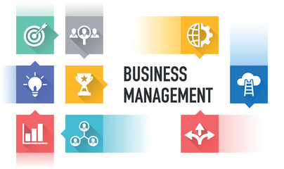 BUSINESS MANAGEMENT FLAT ICON SET