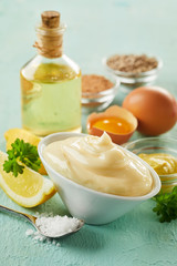 Preparing a bowl of delicious gourmet mayonnaise