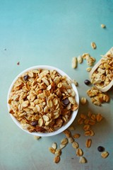 Homemade Granola Close up, selective focus