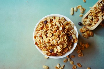 Homemade Granola Close up, selective focus