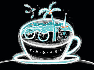 Illustration - Dreams of traveling - black background - 247561849