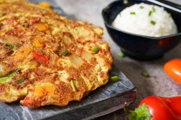 Egg Foo Young served with Jasmine rice