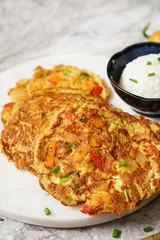 Egg Foo Young served with Jasmine rice