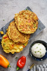 Egg Foo Young served with Jasmine rice