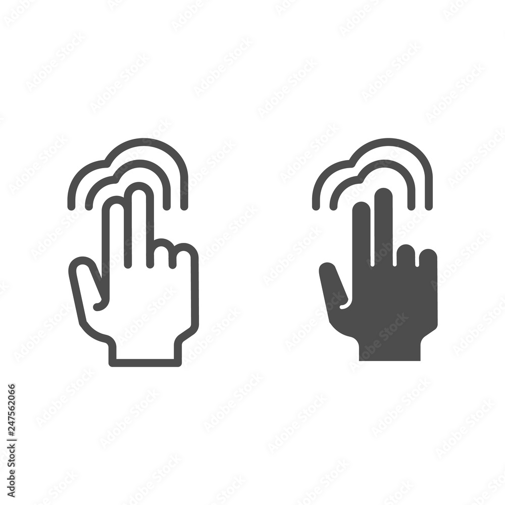 Poster hand double click line and glyph icon. double tap vector illustration isolated on white. two fingers