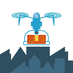 drone technology with box carton in cityscape