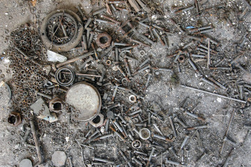 Old rusty bolts, nuts and washers