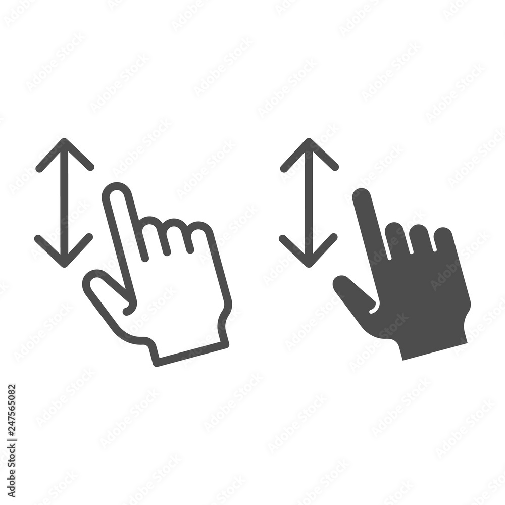 Poster vertical scoll line and glyph icon. one finger scroll vector illustration isolated on white. gesture