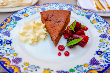 Chocolate Cake with Cream and Fruit.
