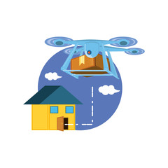 drone technology with box carton and house