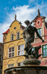 Fototapeta premium Fountain of the Neptune in old town of Gdansk, Poland