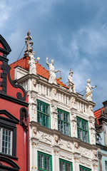 Ornamental facade of the Golden House in the Old Town of Gdansk, Poland