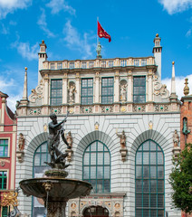 Fountain of the Neptune and Artus Court in old town of Gdansk, Poland © haidamac