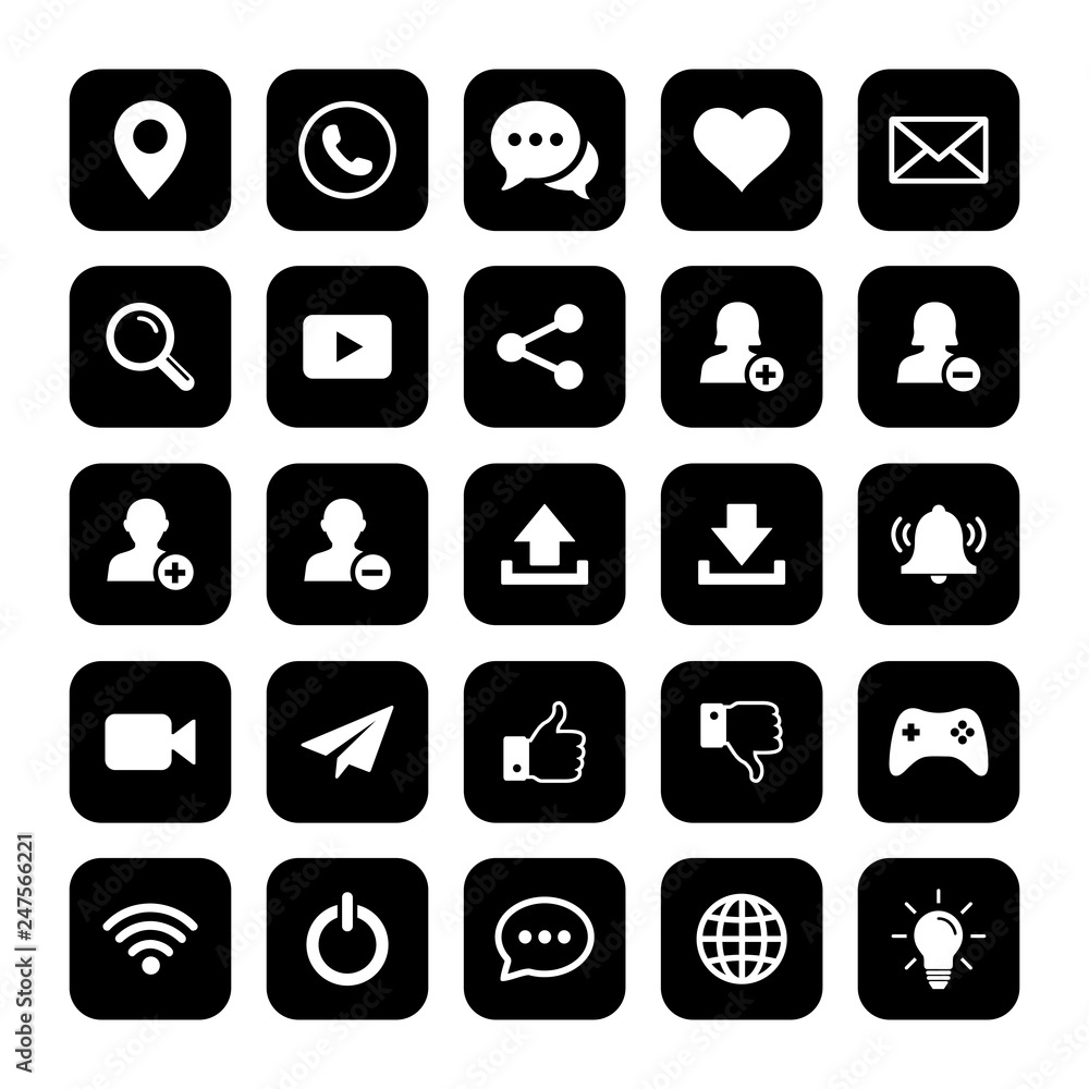 Poster web internet media icons set, web icon set vector