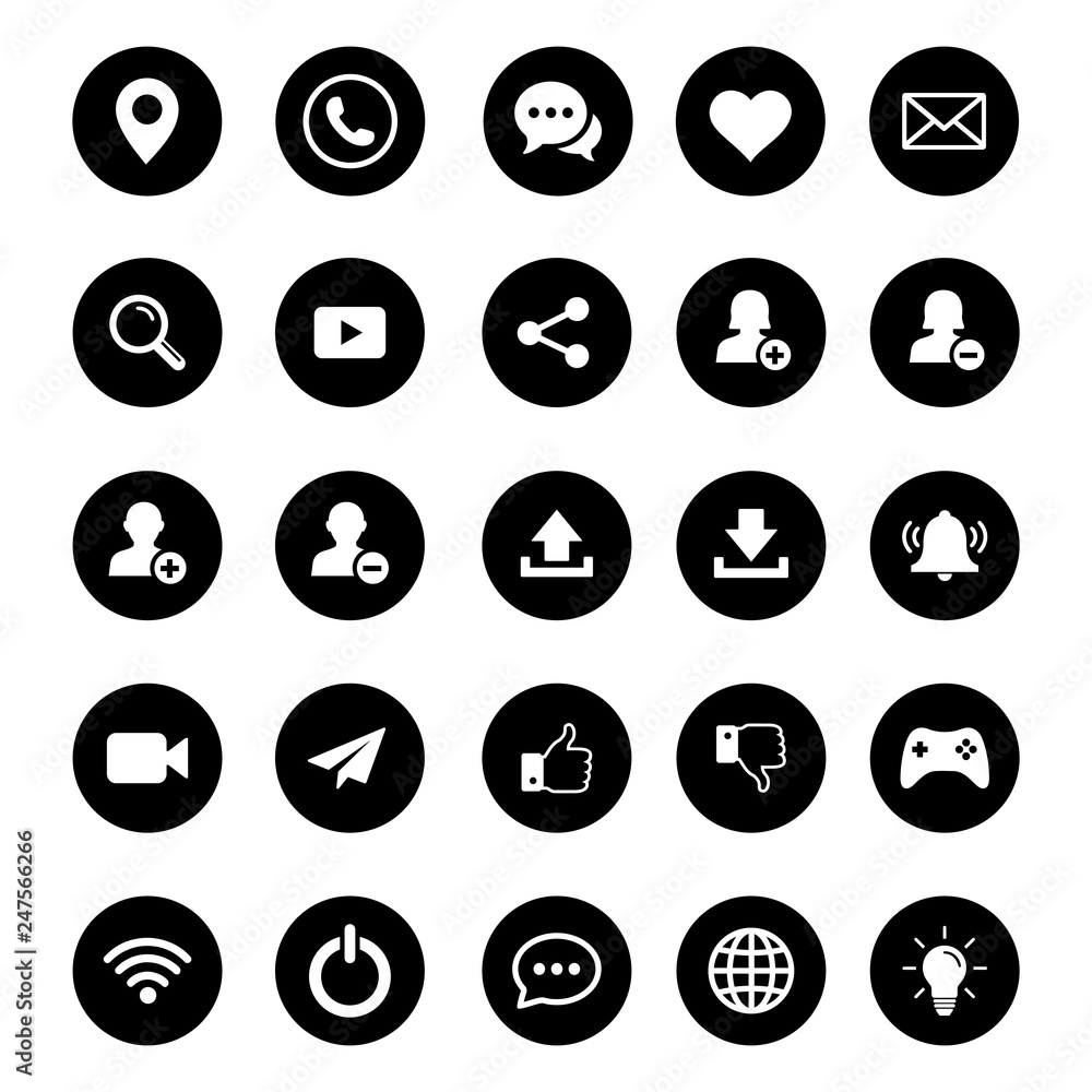 Poster web internet media icons set, web icon set vector