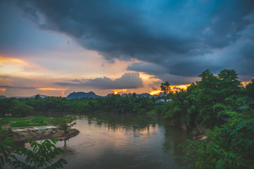 Obraz premium blue sky river lake mountain wildlife Kanchanaburi Thailand