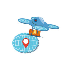 drone technology with box carton and sphere planet