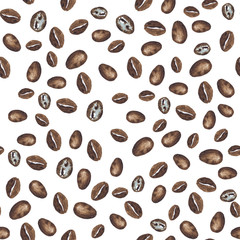 watercolor food botanical sketch hand-drawn coffee beans isolated on white background seamless pattern
