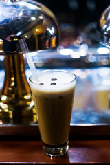Coffee milk latte cappucino coctail in a cafe