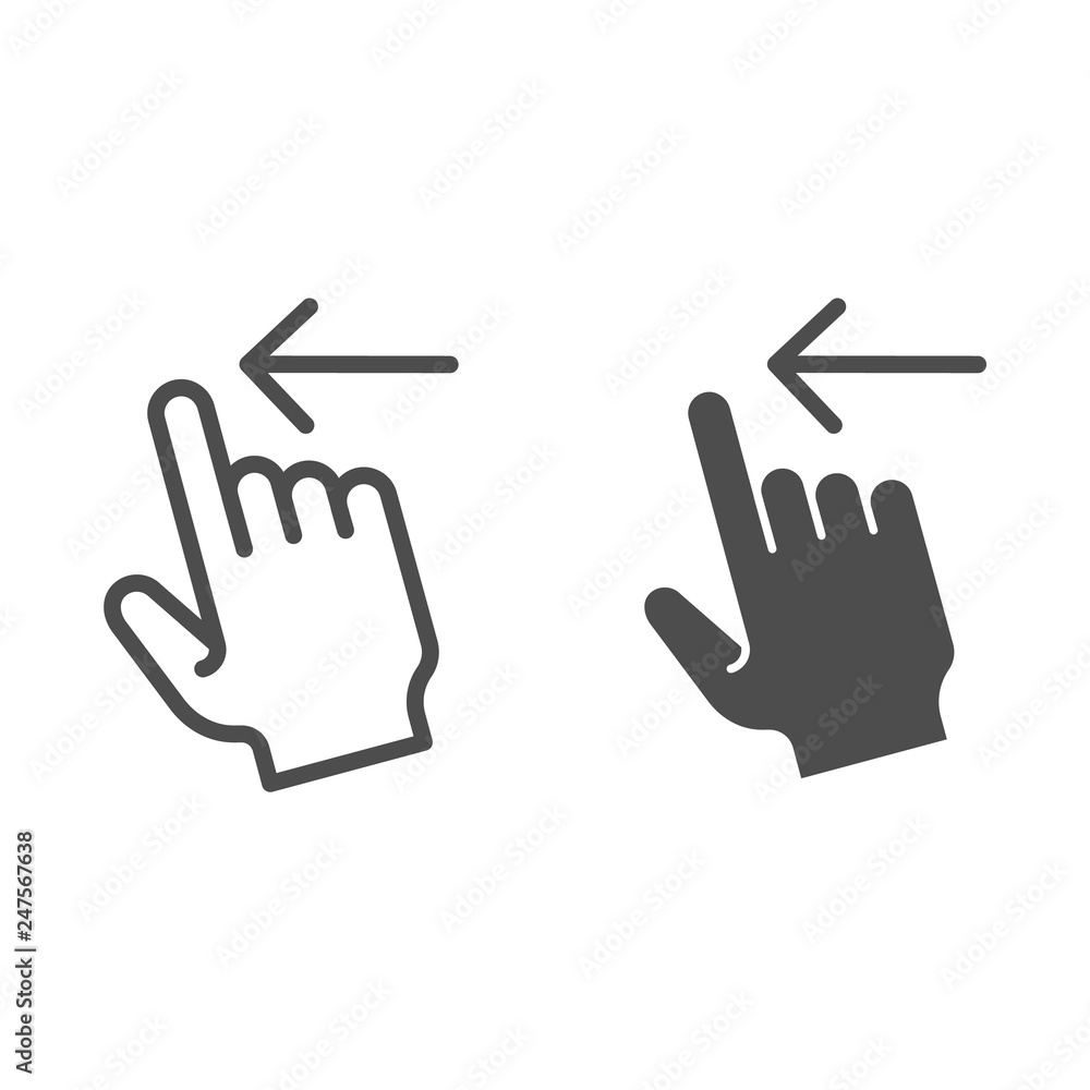 Poster swipe left line and glyph icon. flick left vector illustration isolated on white. gesture outline st