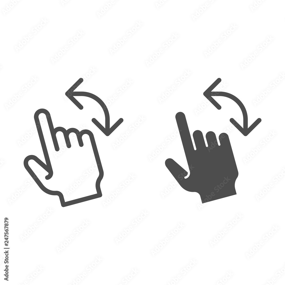 Poster turn left gesture line and glyph icon. swipe vector illustration isolated on white. flick to left ou