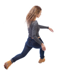 Balancing young woman.  or dodge falling woman.