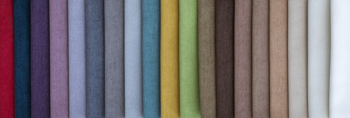 Colorful upholstery fabric samples in store