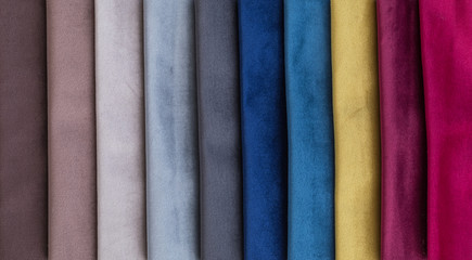 Colorful upholstery fabric samples in store