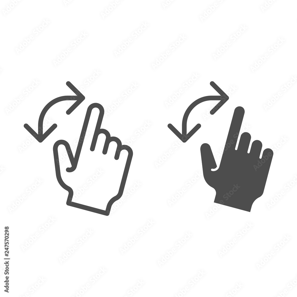 Poster turning gesture line and glyph icon. turn from left to right vector illustration isolated on white. 