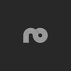 Monogram no or on logo, smooth thin lines geometric shapes, linked two letters n and o combination