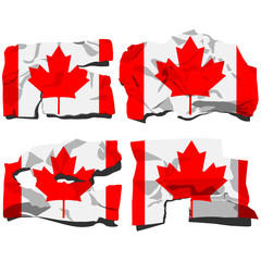 set of four flags, illustration of torn flags, Canada flag